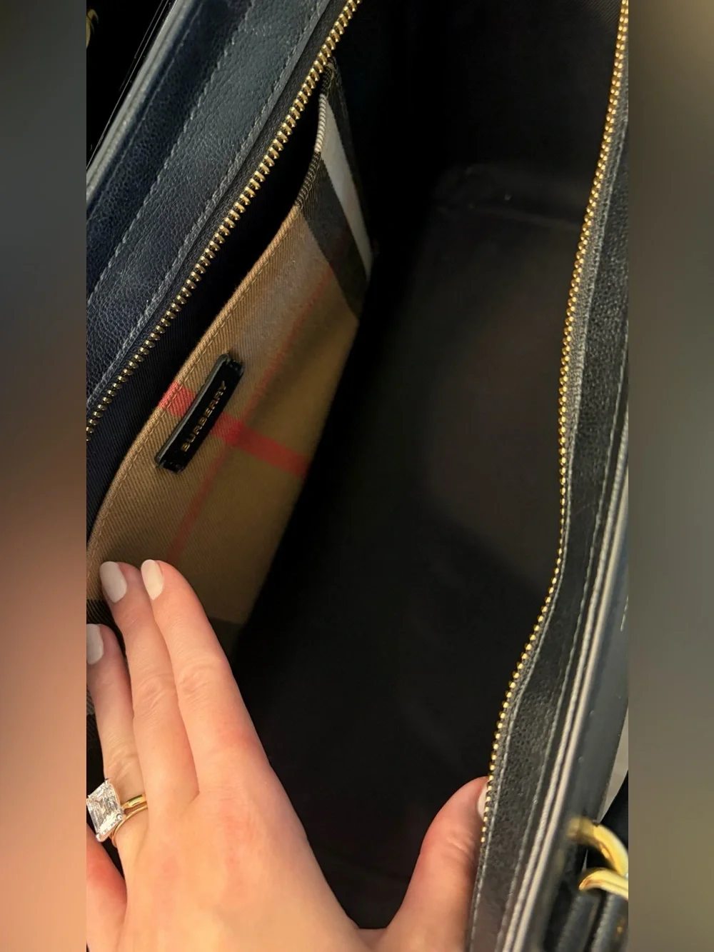 BURBERRY Calfskin Mega Check Medium Banwell Tote Black